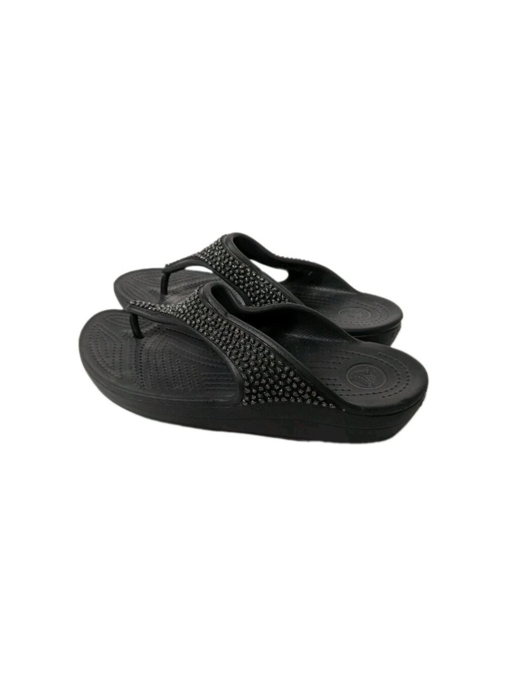 Crocs Sloane Embellished Flip Flops Womens Size 11 Black Studded Wedge Sandals